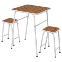 Conjunto De Mesa E 2 Bancos Branco P/ Área Externa Jardim