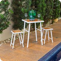 Conjunto De Mesa E 2 Bancos Branco Para Área Externa Jardim
