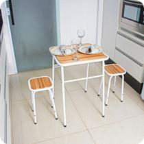 Conjunto De Mesa E 2 Bancos Branco Para Cozinha Compacta