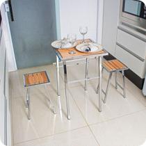 Conjunto De Mesa E 2 Bancos Cromado P/ Cozinha Pequena