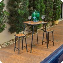 Conjunto De Mesa E 2 Bancos Preto P/ Área Externa Jardim