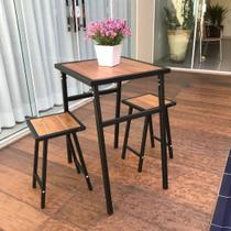 Conjunto De Mesa E 2 Bancos Quadrado Preto P/ Sacada Pequena