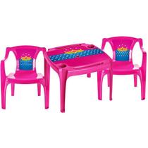 Conjunto De Mesa E 2 Cadeira Poltrona Plástica Infantil com Desenhos