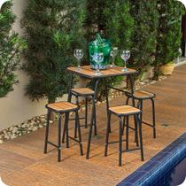 Conjunto De Mesa E 4 Bancos P/ Varanda Pequena Madeira E Aço