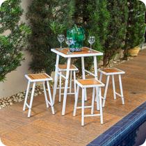 Conjunto De Mesa E 4 Bancos Quadrado Branco Área Externa