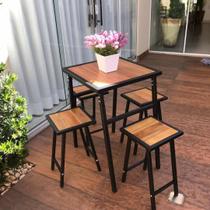 Conjunto De Mesa E 4 Bancos Quadrado Preto P/ Sacada Pequena