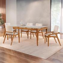Conjunto de Mesa e 6 Cadeiras Luxo Madeira Tauari Tampo 100 MDF em Laca Alta Qualidade Távoli Decor