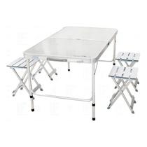 Conjunto de Mesa e Banquetas Dobrável Em Alumínio Royal Portátil Cor Cinza - Nautika