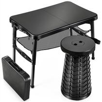 Conjunto de mesa e banquinho dobrável KPR retrátil para acampar