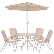 Conjunto de Mesa e Cadeira e Guarda Sol para Jardim em Aço Bege Malibu MOR Conjunto de Mesa e Cadeira e Guarda Sol para Jardim em Aço Bege Malibu MOR