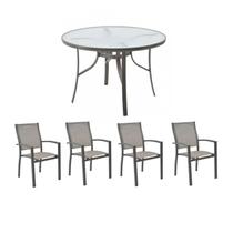 Conjunto de Mesa e Cadeira para Jardim com 1 Mesa Macae e 4 Cadeiras Angra Amendoa