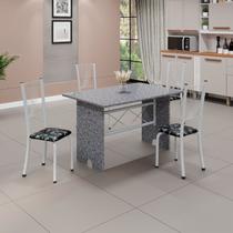Conjunto de Mesa e Cadeiras 4 Lugares Retangular Tampo Granito Lorena Preto Floral/Branco Yescasa Conjunto de Mesa e Cadeiras 4 Lugares Retangular Tampo Granito Lorena Preto Floral/Branco Yescasa