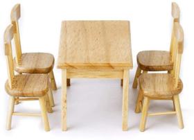 Conjunto de mesa e cadeiras em miniatura Dollhouse em madeira em escala 1/12 Conjunto de mesa e cadeiras em miniatura Dollhouse em madeira em escala 1/12