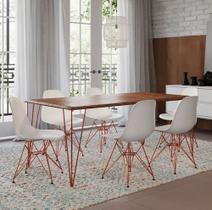 Conjunto De Mesa Eames Clips De Ferro Cobre Tampo Amêndoa 135x75 6 Cadeiras Cobre Assento Branco Conjunto De Mesa Eames Clips De Ferro Cobre Tampo Amêndoa 135x75 6 Cadeiras Cobre Assento Branco