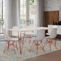 Conjunto De Mesa Eames Clips De Ferro Cobre Tampo Branco 135x75 6 Cadeiras Cobre Assento Branco Conjunto De Mesa Eames Clips De Ferro Cobre Tampo Branco 135x75 6 Cadeiras Cobre Assento Branco