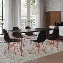 Conjunto De Mesa Eames Clips De Ferro Cobre Tampo Preto 135x75 6 Cadeiras Cobre Assento Preto Conjunto De Mesa Eames Clips De Ferro Cobre Tampo Preto 135x75 6 Cadeiras Cobre Assento Preto