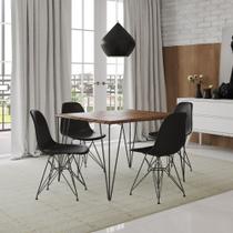 Conjunto de Mesa Eames Clips de Ferro Preto Tampo Quadrado Amêndoa 90x90 4 Cadeiras Ferro Preta Asse