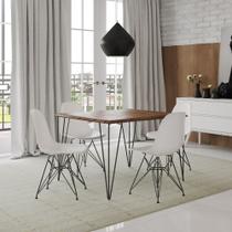 Conjunto de Mesa Eames Clips de Ferro Preto Tampo Quadrado Amêndoa 90x90 4 Cadeiras Ferro Preta Asse