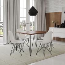 Conjunto De Mesa Eames Clips De Ferro Preto Tampo Quadrado Amêndoa 90x90 4 Cadeiras Ferro Preta Assento Branco