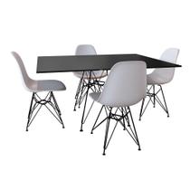 Conjunto De Mesa Eames Eiffel De Ferro Preto Tampo Preto 120x75 4 Cadeiras Ferro Preta Assento Branco