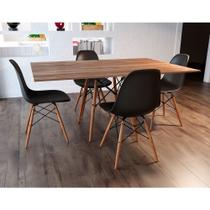 Conjunto De Mesa Eames Eiffel Retangular 120x75 Tampo De Madeira Amêndoa Com 4 Cadeiras Pretas