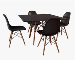 Conjunto De Mesa Eames Tampo Quadrado Preto 90Cm 4 Cadeiras