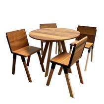 Conjunto de Mesa Eiffel Industrial 90 Cm com 4 Cadeiras Detroit Madeira Maciça Natural e Ferro Preto