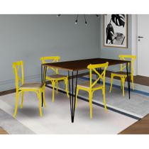 Conjunto de Mesa Elen Retangular Tampo de Madeira 140x80cm Amêndoa com 4 Cadeiras Katrina Amarela As Conjunto de Mesa Elen Retangular Tampo de Madeira 140x80cm Amêndoa com 4 Cadeiras Katrina Amarela As