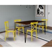 Conjunto De Mesa Elen Retangular Tampo De Madeira 140x80cm Amêndoa Com 4 Cadeiras Katrina Amarela As Conjunto De Mesa Elen Retangular Tampo De Madeira 140x80cm Amêndoa Com 4 Cadeiras Katrina Amarela As