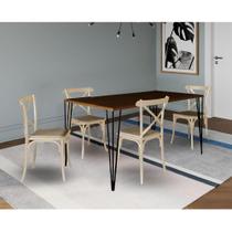 Conjunto De Mesa Elen Retangular Tampo De Madeira 140x80cm Amêndoa Com 4 Cadeiras Katrina Off White