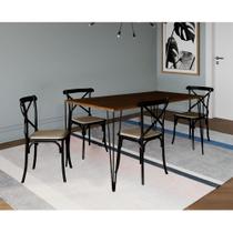 Conjunto de Mesa Elen Retangular Tampo de Madeira 140x80cm Amêndoa com 4 Cadeiras Katrina Preto Asse Conjunto de Mesa Elen Retangular Tampo de Madeira 140x80cm Amêndoa com 4 Cadeiras Katrina Preto Asse