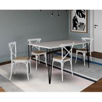 Conjunto de Mesa Elen Retangular Tampo de Madeira 140x80cm Branco com 4 Cadeiras Katrina Branca Asse Conjunto de Mesa Elen Retangular Tampo de Madeira 140x80cm Branco com 4 Cadeiras Katrina Branca Asse