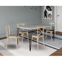 Conjunto de Mesa Elen Retangular Tampo de Madeira 140x80cm Branco com 4 Cadeiras Katrina Off White A Conjunto de Mesa Elen Retangular Tampo de Madeira 140x80cm Branco com 4 Cadeiras Katrina Off White A