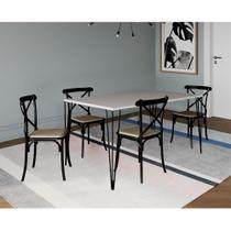 Conjunto de Mesa Elen Retangular Tampo de Madeira 140x80cm Branco com 4 Cadeiras Katrina Preto Assen Conjunto de Mesa Elen Retangular Tampo de Madeira 140x80cm Branco com 4 Cadeiras Katrina Preto Assen
