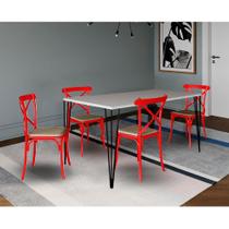 Conjunto de Mesa Elen Retangular Tampo de Madeira 140x80cm Branco com 4 Cadeiras Katrina Vermelha As Conjunto de Mesa Elen Retangular Tampo de Madeira 140x80cm Branco com 4 Cadeiras Katrina Vermelha As