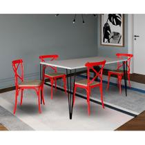 Conjunto de Mesa Elen Retangular Tampo de Madeira 140x80cm Branco com 4 Cadeiras Katrina Vermelha As Conjunto de Mesa Elen Retangular Tampo de Madeira 140x80cm Branco com 4 Cadeiras Katrina Vermelha As
