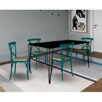 Conjunto de Mesa Elen Retangular Tampo de Madeira 140x80cm Preto com 4 Cadeiras Katrina Azul Turques Conjunto de Mesa Elen Retangular Tampo de Madeira 140x80cm Preto com 4 Cadeiras Katrina Azul Turques