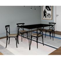 Conjunto de Mesa Elen Retangular Tampo de Madeira 140x80cm Preto com 4 Cadeiras Katrina Preto Assent