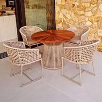 Conjunto de Mesa em Corda Náutica Jasmin - 4 Cadeiras + 1 Mesa - Tecido Duna Deserto