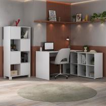 Conjunto de Mesa em L com Estante de Escritório 4 PT Nero Wally Branco