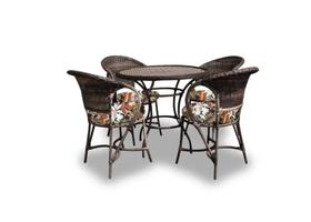 Conjunto de Mesa Fibra Sintética Amsterdã - 4 Poltronas + 1 Mesa - Tecido Revieira Marrom - Varanda Fibras