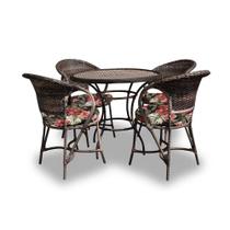 Conjunto de Mesa Fibra Sintética Arcobalena - 4 Poltronas + 1 Mesa - Tecido Maui Preto
