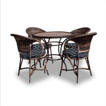 Conjunto de Mesa Fibra Sintética Arcobalena - 4 Poltronas + 1 Mesa - Tecido Nautical Marinho