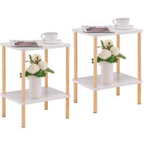 Conjunto de mesa final Apicizon 2 camadas de madeira branca natural 40x30x52cm