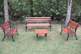 Conjunto de Mesa Francês em Madeira e Alumínio Fundido Unifer Móveis Conjunto de Mesa Francês em Madeira e Alumínio Fundido Unifer Móveis