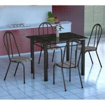 Conjunto de Mesa Genova com 4 Cadeiras Alicante Preto Prata e Preto Listrado