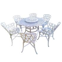 Conjunto de Mesa Giratória de 1,25m com 6 Cadeiras de Alumínio Fundido - Viena Conjunto de Mesa Giratória de 1,25m com 6 Cadeiras de Alumínio Fundido - Viena