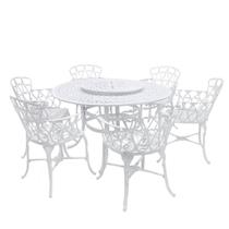 Conjunto de Mesa Giratória de Jardim com Cadeiras de Alumínio Fundido Viena - 6 Cadeiras e 1 Mesa de 1,25m Conjunto de Mesa Giratória de Jardim com Cadeiras de Alumínio Fundido Viena - 6 Cadeiras e 1 Mesa de 1,25m