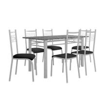 Conjunto de Mesa Granada com 6 Cadeiras Lisboa Branco Prata e Preto Liso