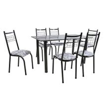 Conjunto de Mesa Granada com 6 Cadeiras Lisboa Preto Prata e Branco Floral